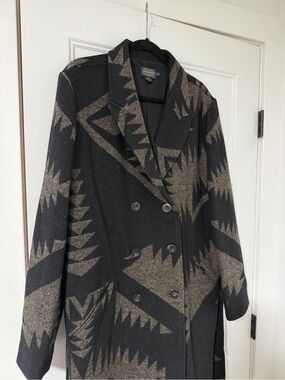 Pendleton Black/Brown/Grey Mirror Lake Geometric Wool Womens Pea Coat - Size XL